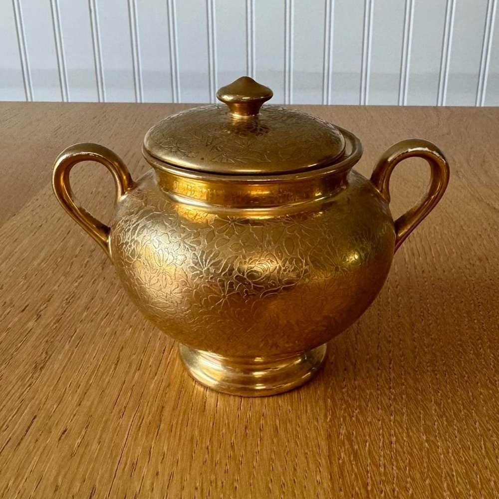 Vintage Gold Wheeling Sugar Dish